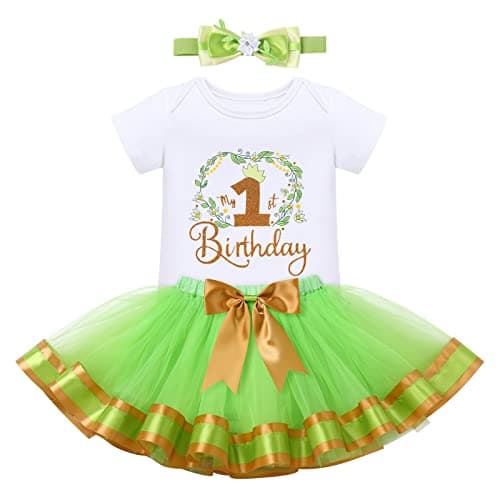 ODASDO Baby Girl First Birthday Outfit with Flower Print Tutu Skirt & Crown