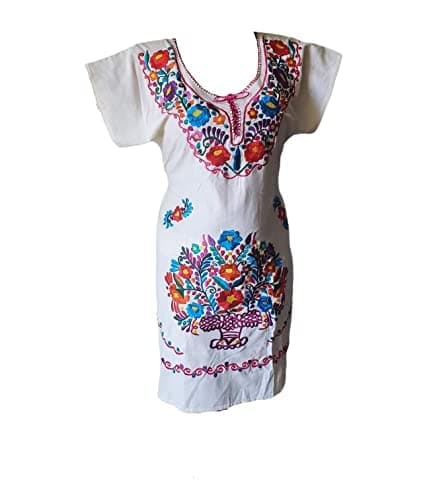 Puerta21 Authentic Mexican Embroidered Long Sleeve Dress (M, Black and Colors)