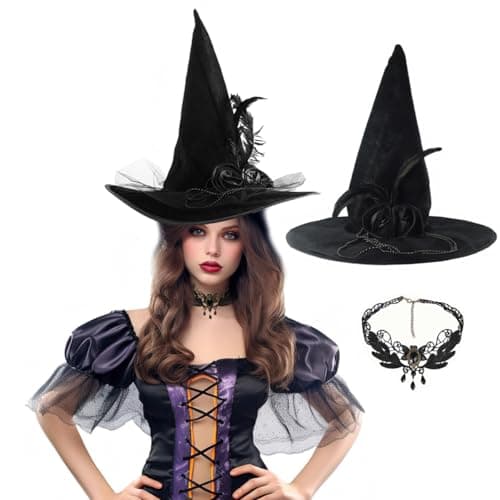 Miyxsin Halloween Pointed Witch Hat & Necklace
