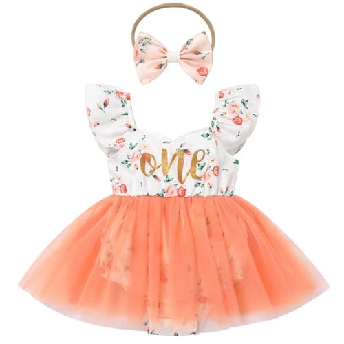 ODASDO Baby Girl 1st Birthday Floral Tulle Tutu Dress with Headband