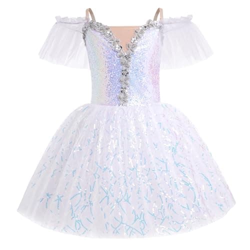 ODASDO Kids Ballet Leotard with Tutu Skirt and Sequin Camisole Dress for Performances