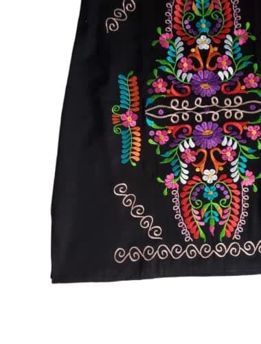 Puerta21 Authentic Mexican Embroidered Long Sleeve Dress (M, Black and Colors)