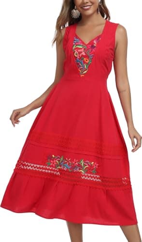 YZXDORWJ Women's Mexican Floral Embroidered Maxi Dress