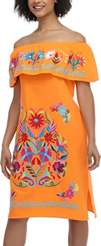 YZXDORWJ Women's Mexican Embroidered Ruffle Collar Dress