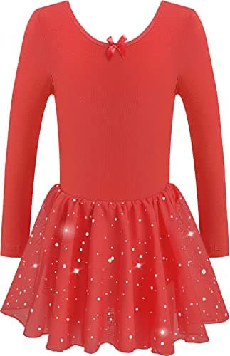 DANSHOW Ballet Girls Glitter Leotards with Tutu Skirt Petal Sleeve