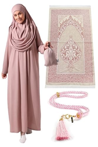 ihvan Online Muslim Women's One-Piece Prayer Dress & Rug & Beads Set
