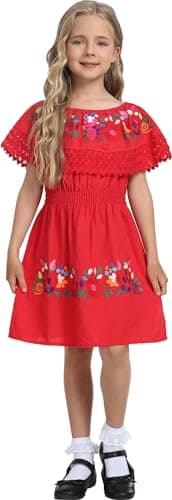 YZXDORWJ Mexican Embroidered Cinco de Mayo Floral Dress for Girls