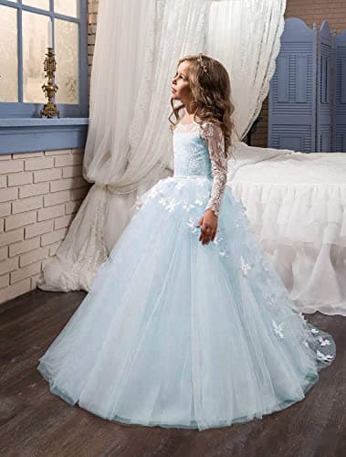 Abaowedding Lovely Flower Girl Dress Long Sleeves Lace Prom Gown