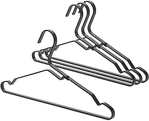 Brabantia Lightweight Black Aluminium Clothes Hangers (Set of 4) - With Extra Grip & Anti-Stretch Design