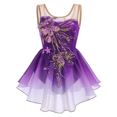 ODASDO Women's Ice Skating Ballet Dance Leotard with Sequin Embroidery