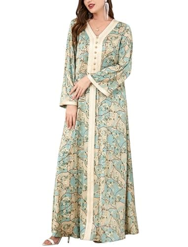 FYMNSI Modest Floral Abaya Dress for Women Arab Islamic Clothing