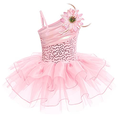 Girls' Ballet Leotard with Tutu Dress and Flower Brooch - Ages 3-10