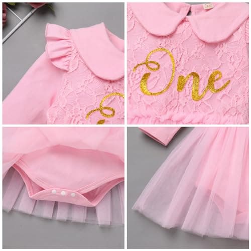 ODASDO Baby Girl First Birthday Lace Floral Cotton Tutu Dress with Headband