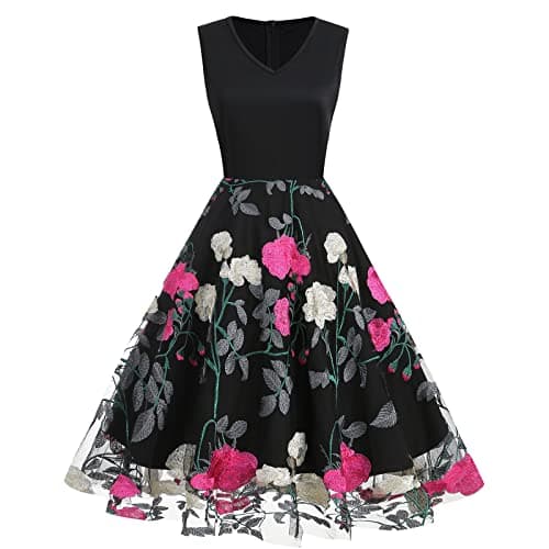IWEMEK Women's Keyhole Floral Embroidery Cocktail Dress