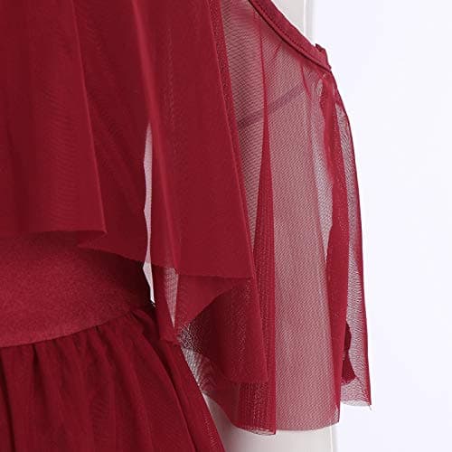 Women's Lyrical Dance Costume with Shiny Criss Cross Straps and Full Circle Mesh Tulle - Long Dress with Brooch Pin