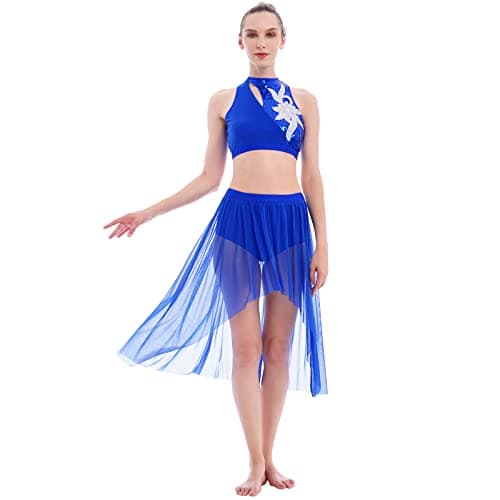 ODASDO Women's Modern Contemporary Dance CostumeCrop Top & Mesh Tulle Skirt