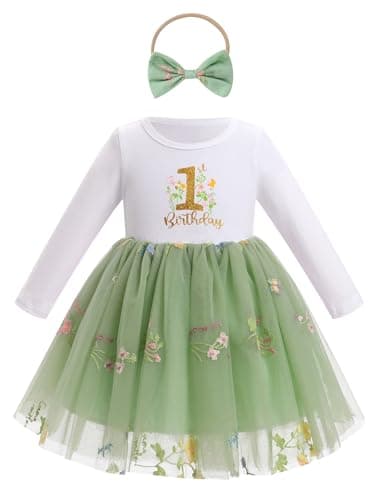 ODASDO Baby Girls First Birthday Cotton Tutu Dress with Bowknot Headband Set