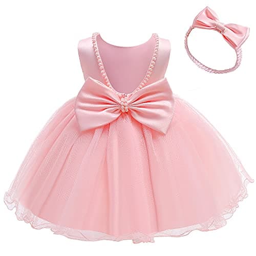 Baby Girls Ruffle Lace Backless Dress with Headwear