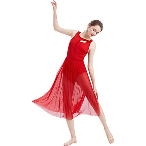 Women's Contemporary Lyrical Dance Costumes - Sleeveless Cut-Out Mesh Tulle Maxi Dress (XS-XL)