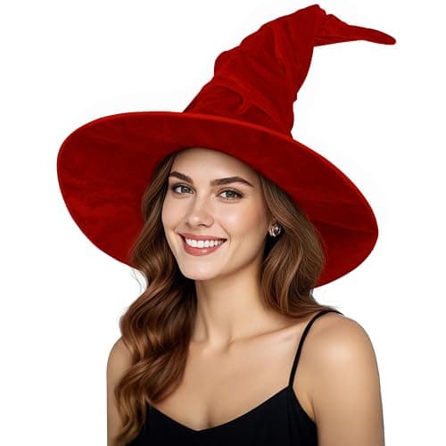 JEGERMIG Women's Oversized Masquerade Witch Hat with Velvet Brim Party Accessory