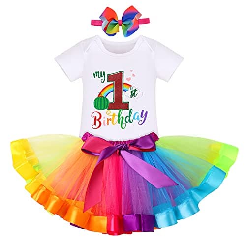 IBTOM CASTLE Watermelon 1st Birthday Rainbow Cake Smash Outfit for Baby Girls
