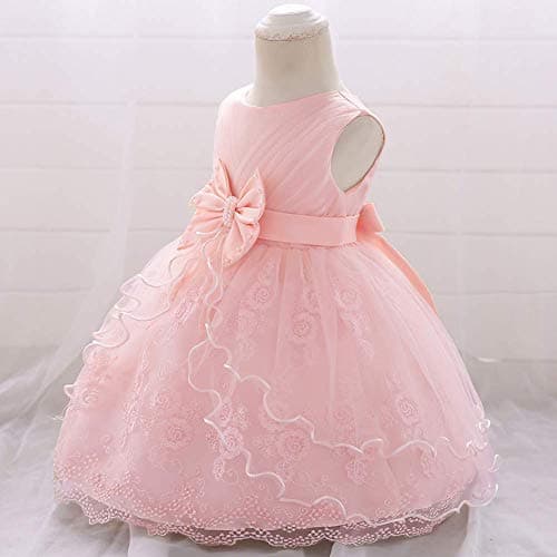 OBEEII Baby Girl Christening Tutu Dress with Flower Embroidery
