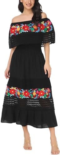 Embnoyes Boho Embroidered Maxi Lace Wedding Dress for Women