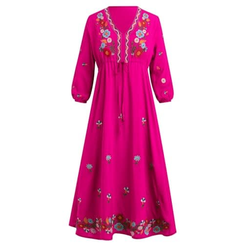Mexican Embroidered Peasant Dress for Women