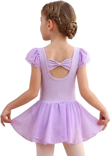 MdnMd Dance Ballet Leotard with Skirt for Toddler Girls Glitter Back Bow Ruffle Sleeve