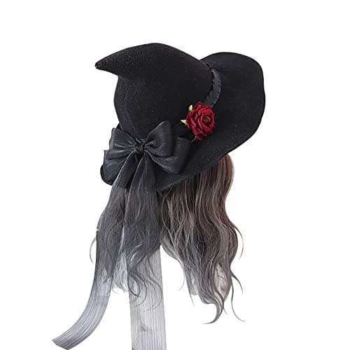 Beisto Halloween Witch Hat with Big Rose BowCosplay Party Ornament