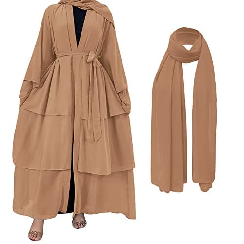 IDOPIP Women's Muslim Abaya Dress - Long Sleeve Dubai Cardigan Robe