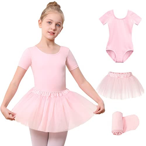 Girls Ballet Leotard Set with Skirt and Tights for Toddlers and Kids