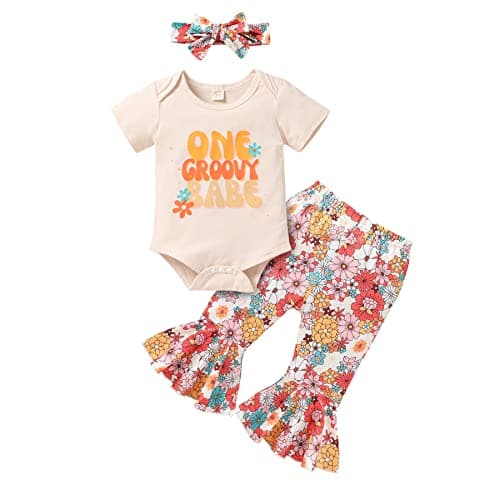 YOUNGER TREE Baby Girl 1st Birthday Outfit Romper & Flared Pants