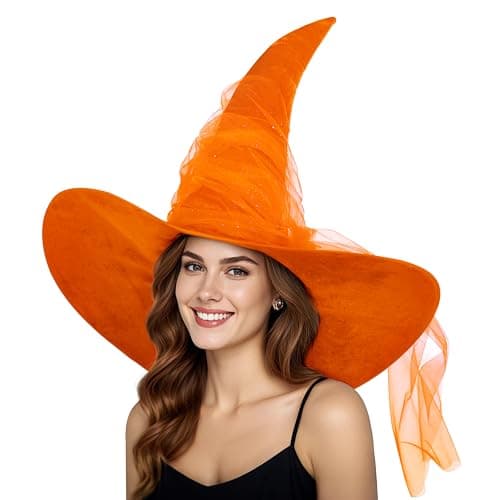 JEGERMIG Women's Oversized Masquerade Witch Hat with Velvet Brim Party Accessory