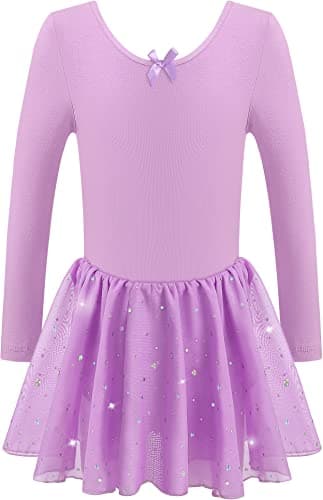 DANSHOW Ballet Girls Glitter Leotards with Tutu Skirt Petal Sleeve