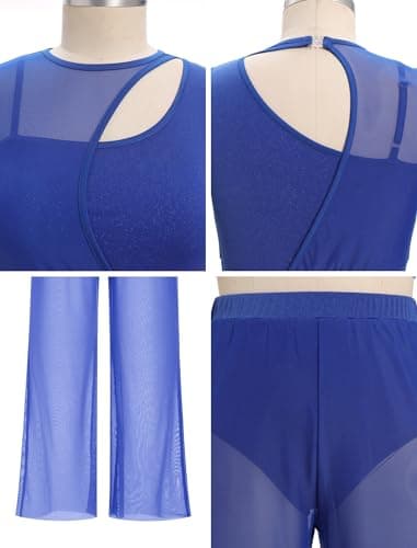 ODASDO Women's Lyrical Dance Two-Piece Costume Tank Tops & Mesh Pants Set