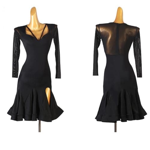 CHAGME Women's Long Sleeve Salsa Ballroom Tango Dresses.Split Skirt.