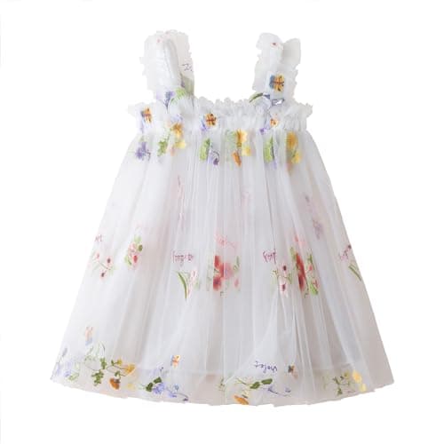 NNJXD Casual Flower Embroidery Tulle Dress for Baby Girls