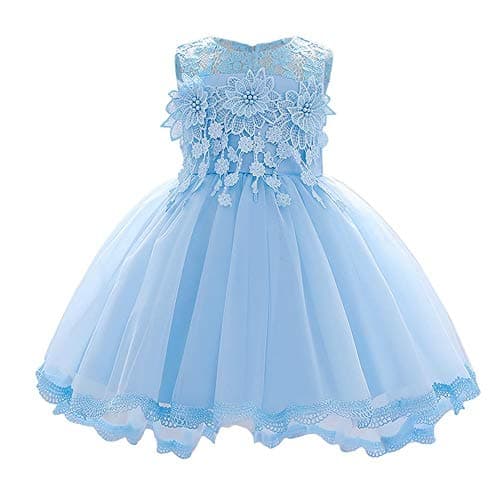 OBEEII Toddler Christening Baptism Tutu Dress with Flower Embroidery