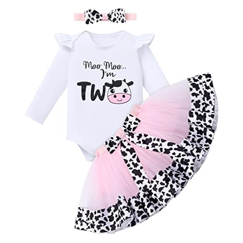 Baby Girl Toddler Kids Farm Animal Cow Theme Birthday Party Outfit