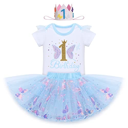 IDOPIP Butterfly 1st Birthday Tutu Outfit for Cake Smash Photo