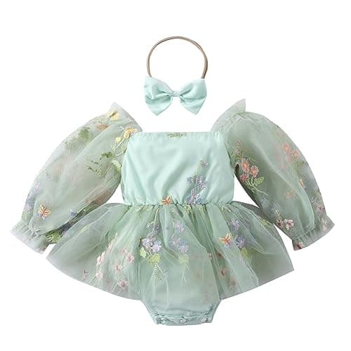 Newborn Baby Girl Flower Embroidery Tutu Princess Bodysuit