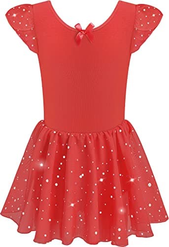 DANSHOW Ballet Girls Glitter Leotards with Tutu Skirt Petal Sleeve