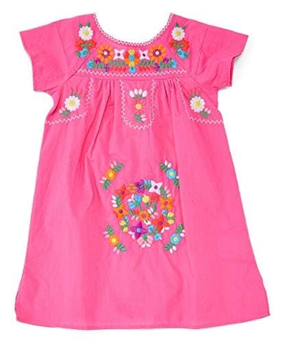 Unik Traditional Mexican Girl Embroidered Cultural Dress Size 2-14 Navy White Pink Mint Coral