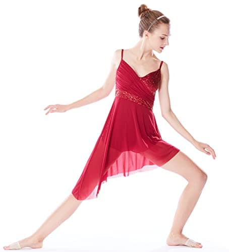 ELLYDOOR Women's Modern Asymmetrical Tulle Ballet Camisole Skirted Leotard Dance Costume