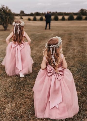 MCieloLuna Flower Girl Satin Tulle Princess Dress with Bow-Knot