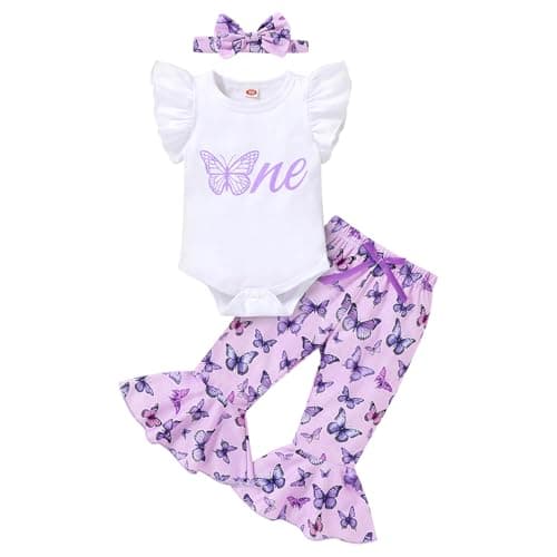 YOUNGER TREE Baby Girl 1st Birthday Outfit Romper & Flared Pants