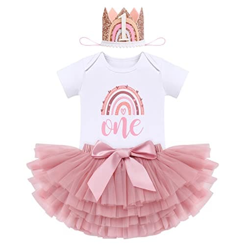 ODASDO Baby Girl Boho Rainbow 1st 2nd Birthday Cake Smash Outfit