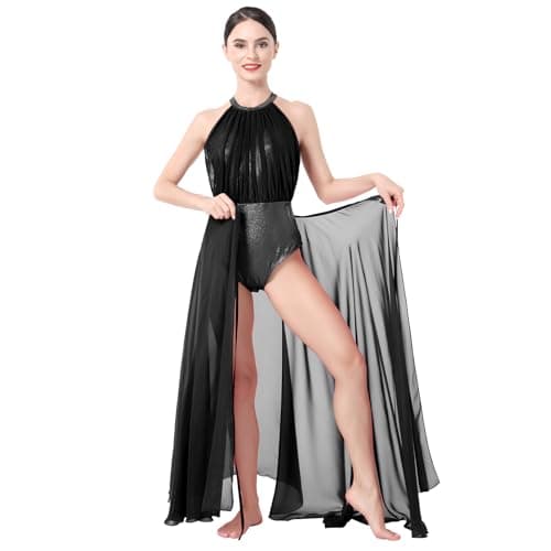 IBAKOM Women's Lyrical Dance Two Piece Sleeveless Leotard and Skirt