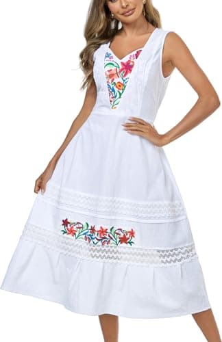 YZXDORWJ Women's Mexican Floral Embroidered Maxi Dress
